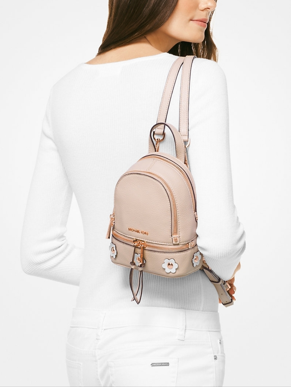 Michael Kors Rhea Mini Floral Appliqué Leather Backpack